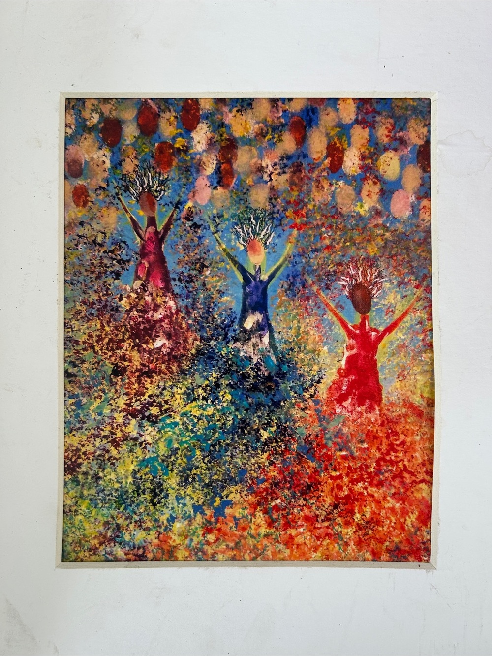 Vibrant Trio Abstract Painting in Red, Blue, and Pink